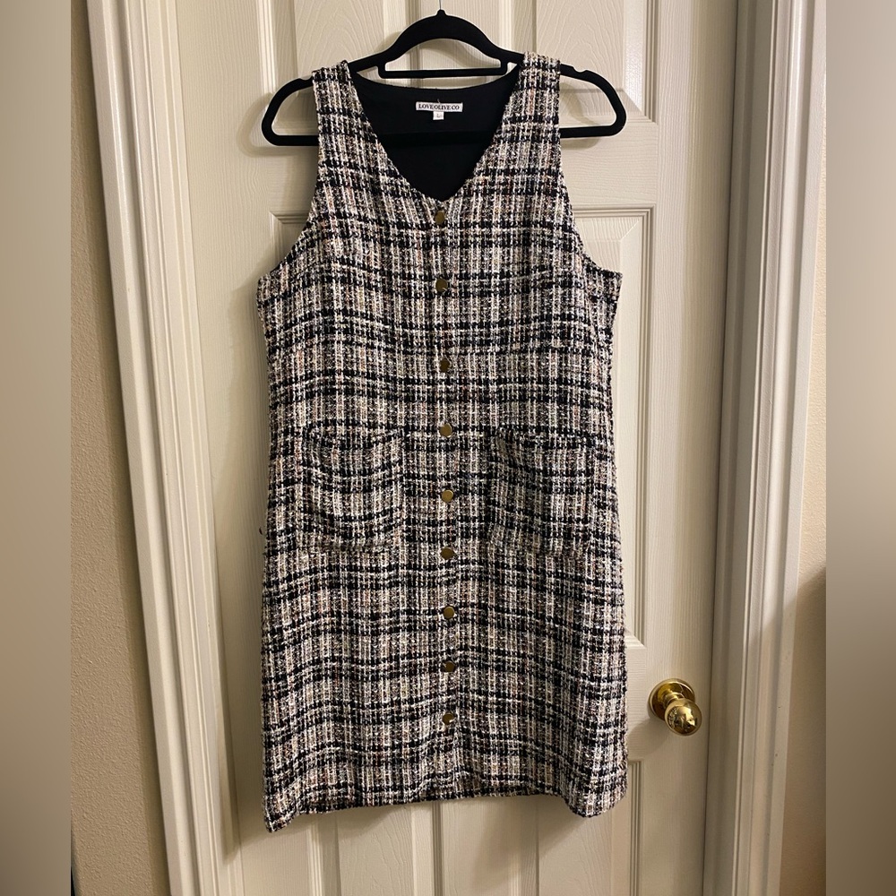 Chic Black and White Plaid Midi Dress